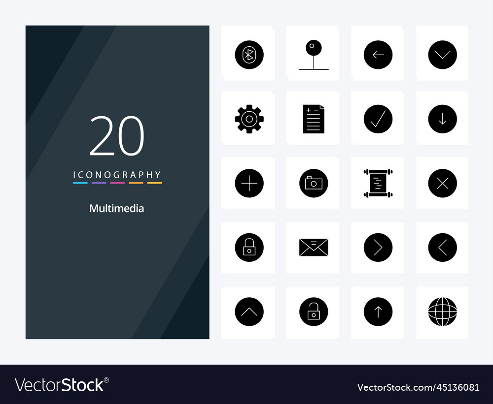 20 multimedia solid glyph icon for presentation