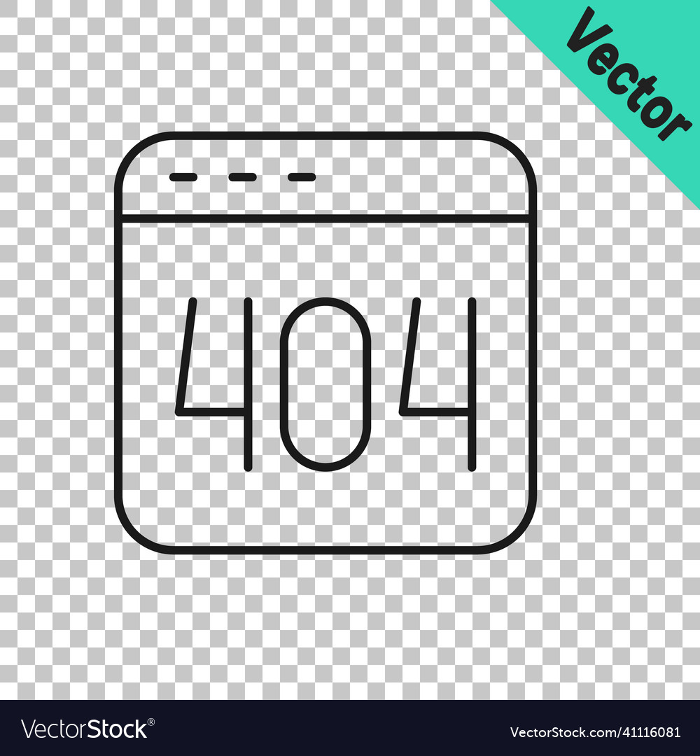 Black line page with a 404 error icon isolated vector image Black line page with a 404 error icon isolated