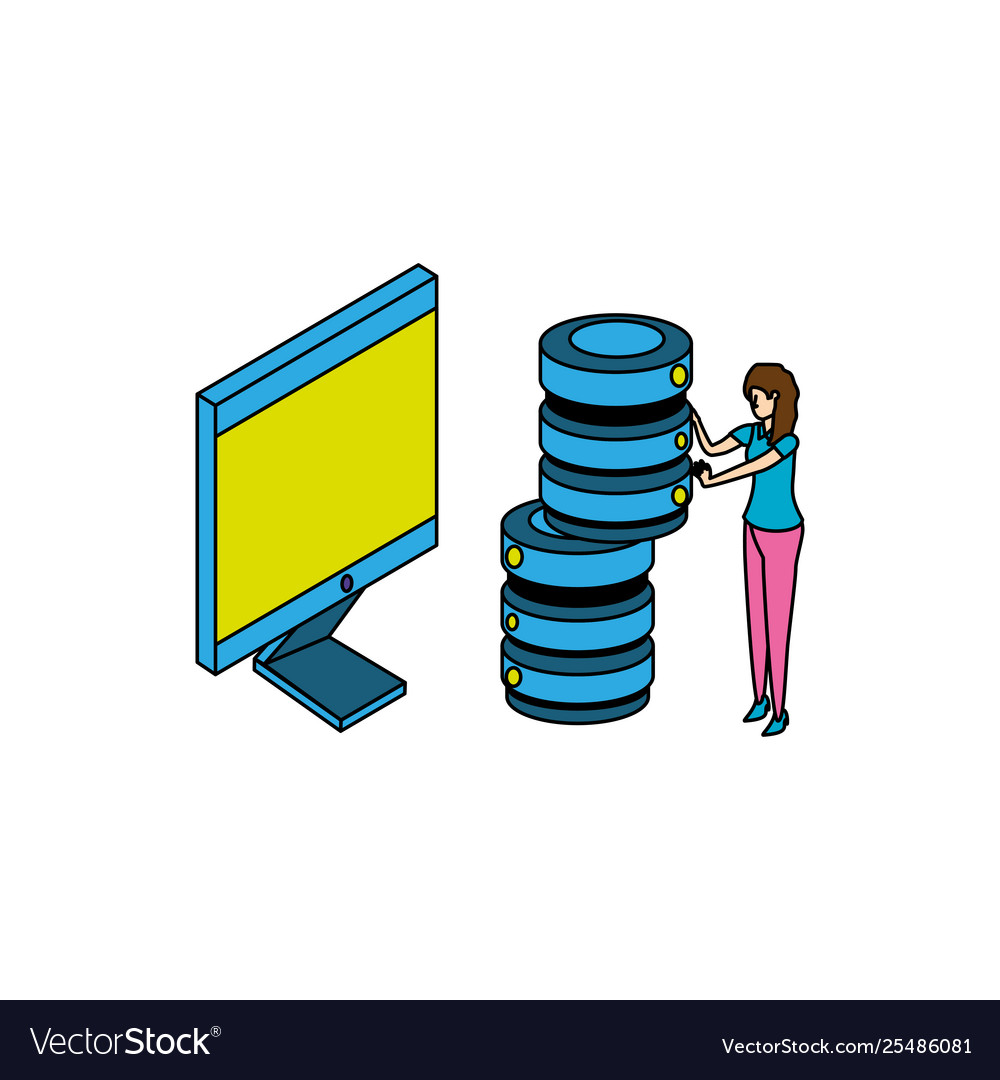 Businesswoman worker with computer and data disk