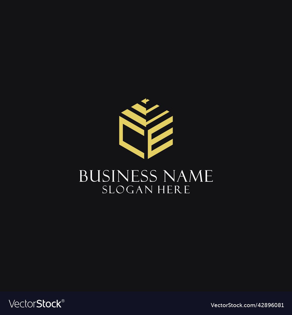 Ce initial monogram with hexagon shape logo Vector Image Ce initial monogram with hexagon shape logo