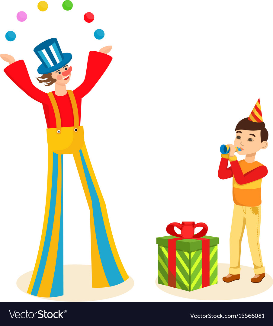 Clown entertains audience on cheerful celebration Vector Image