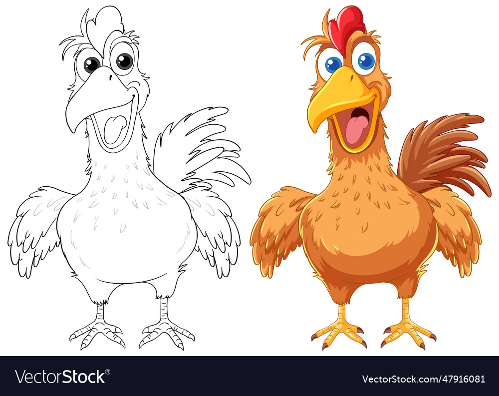 Colorful cartoon chicken outline Royalty Free Vector Image