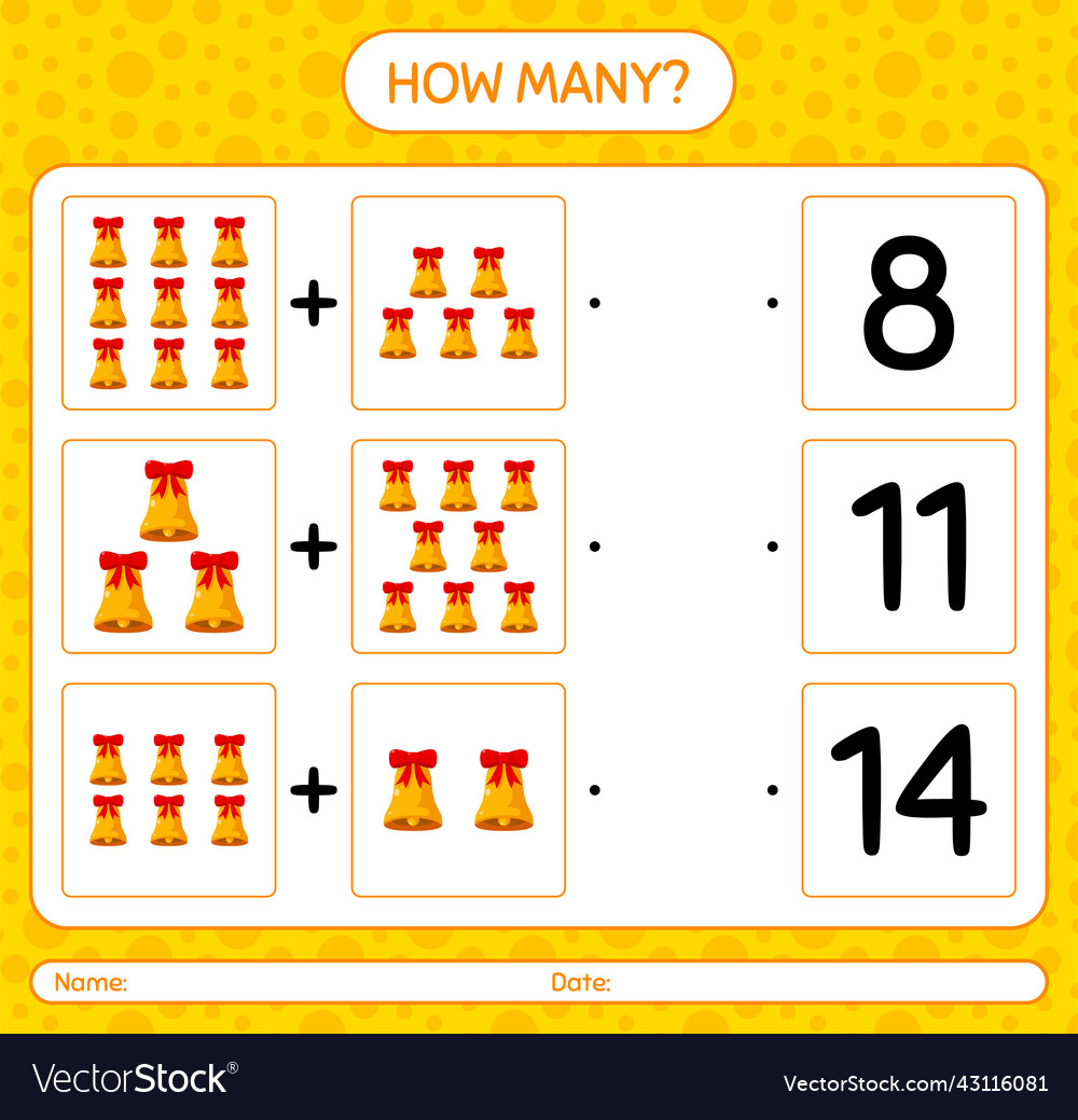 How many counting game with bell worksheet Vector Image How many counting game with bell worksheet