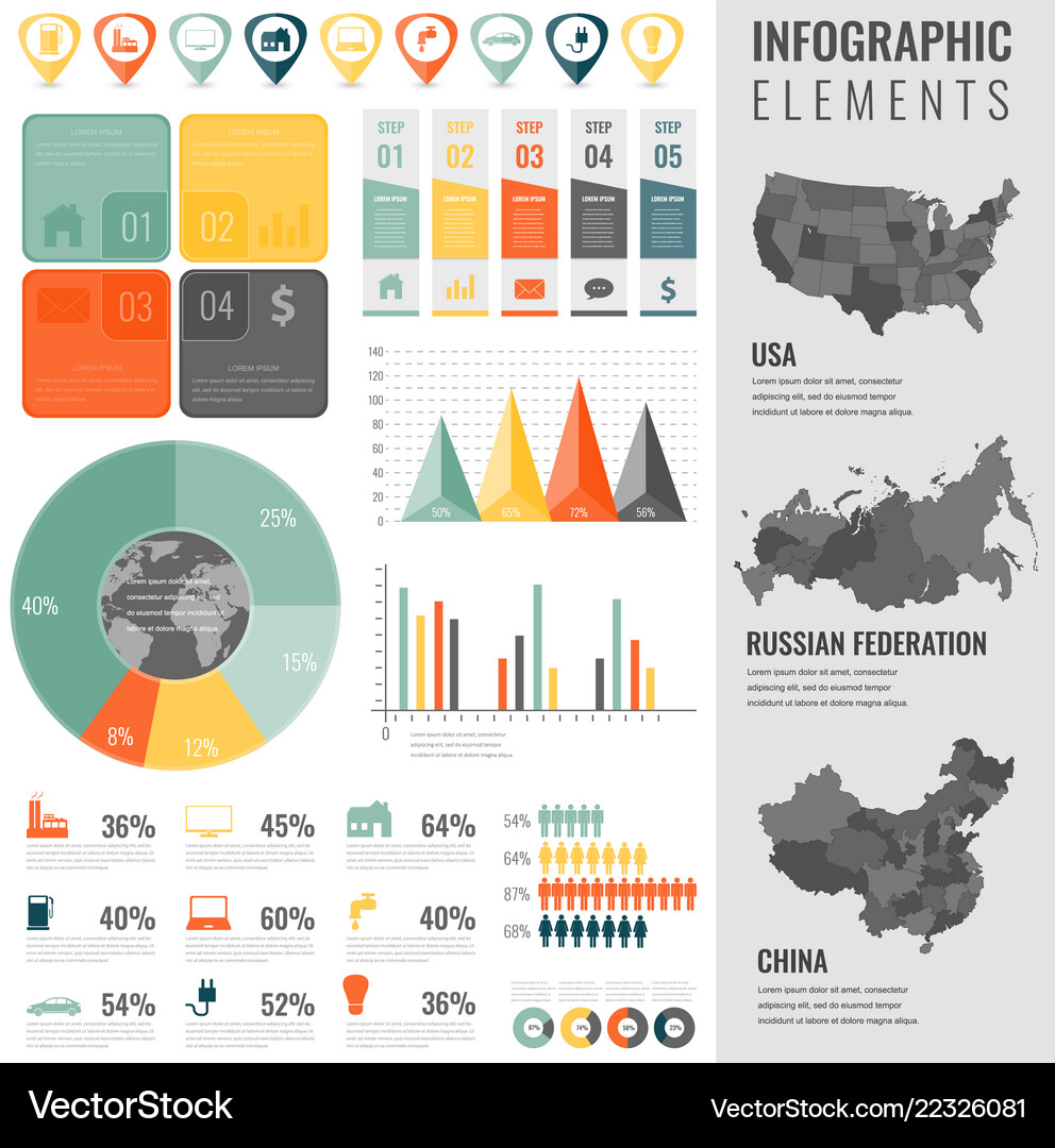 Infographic elements set with maps Royalty Free Vector Image