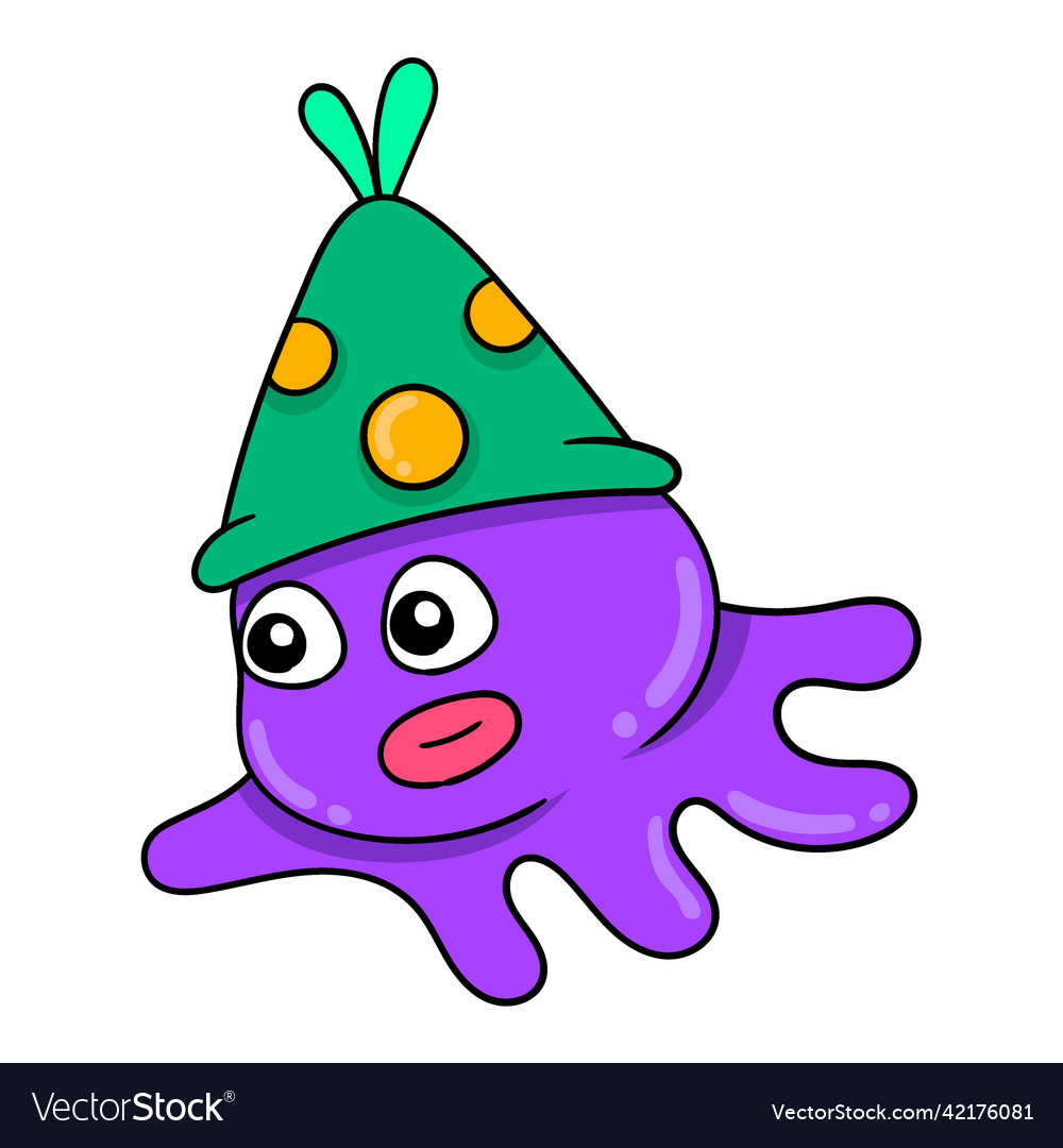 Purple octopus is smiling celebrating a birthday