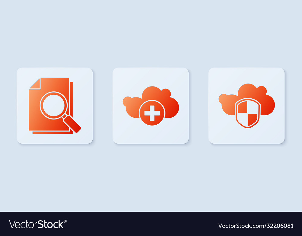 Set add cloud document with search vector image Set add cloud document with search