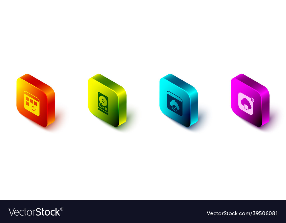 Legen Sie isometrische laden Datenfenster Festplattenlaufwerk vector image Legen Sie isometrische laden Datenfenster Festplattenlaufwerk