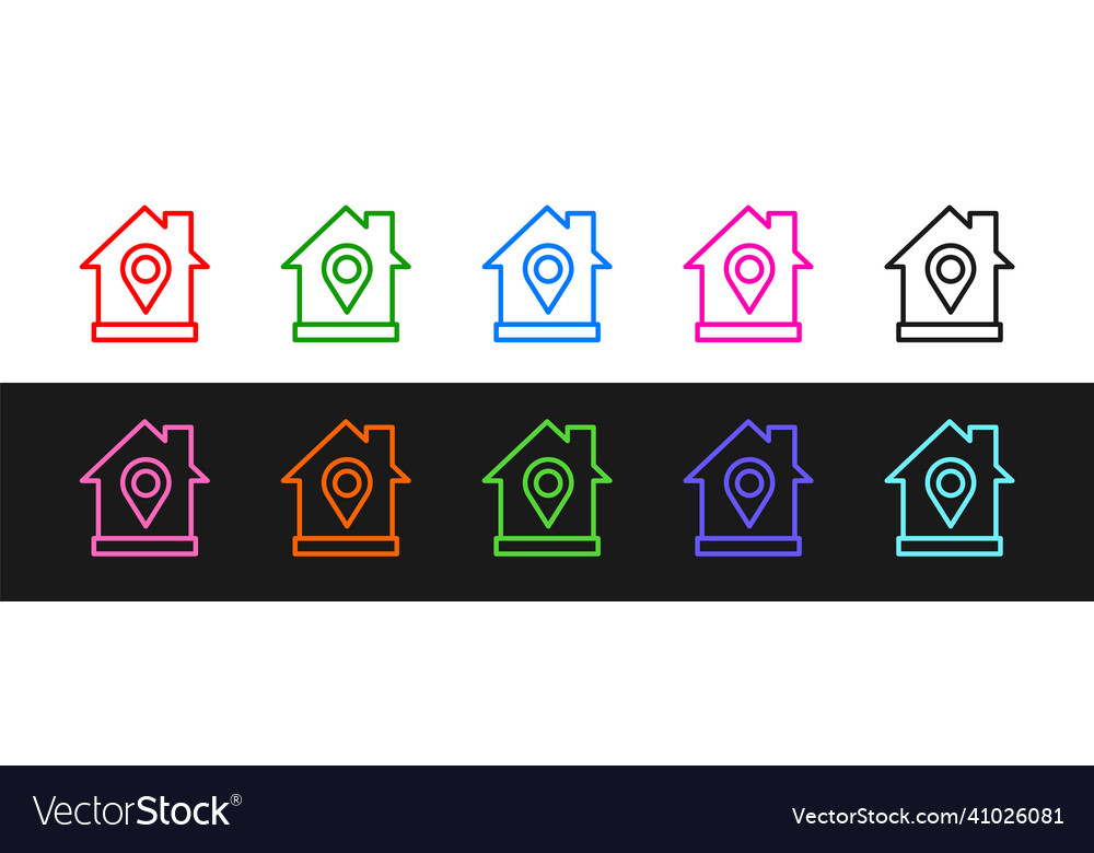 Set line map pointer with house icon isolated vector image Set line map pointer with house icon isolated