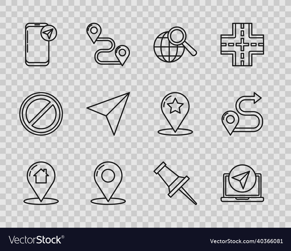 Set line map pointer with house infographic