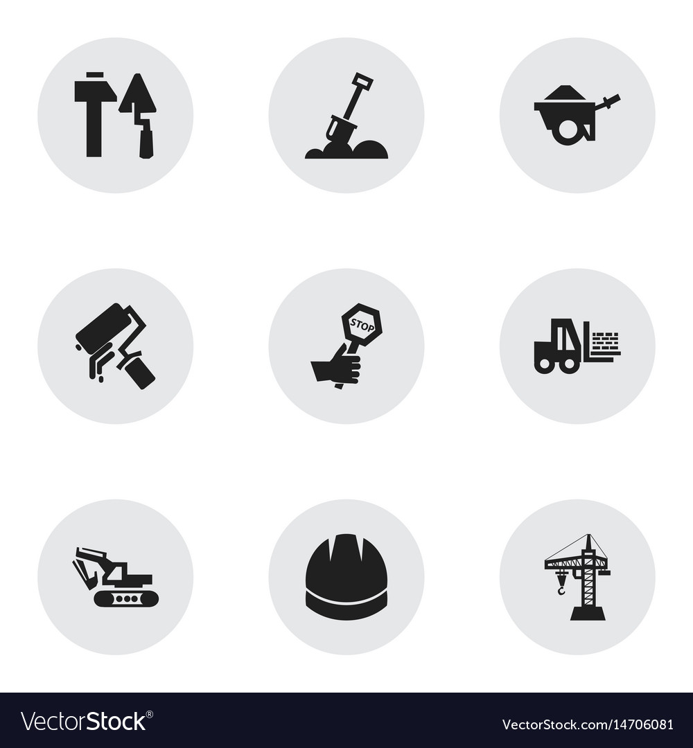 Set of 9 editable building icons includes symbols