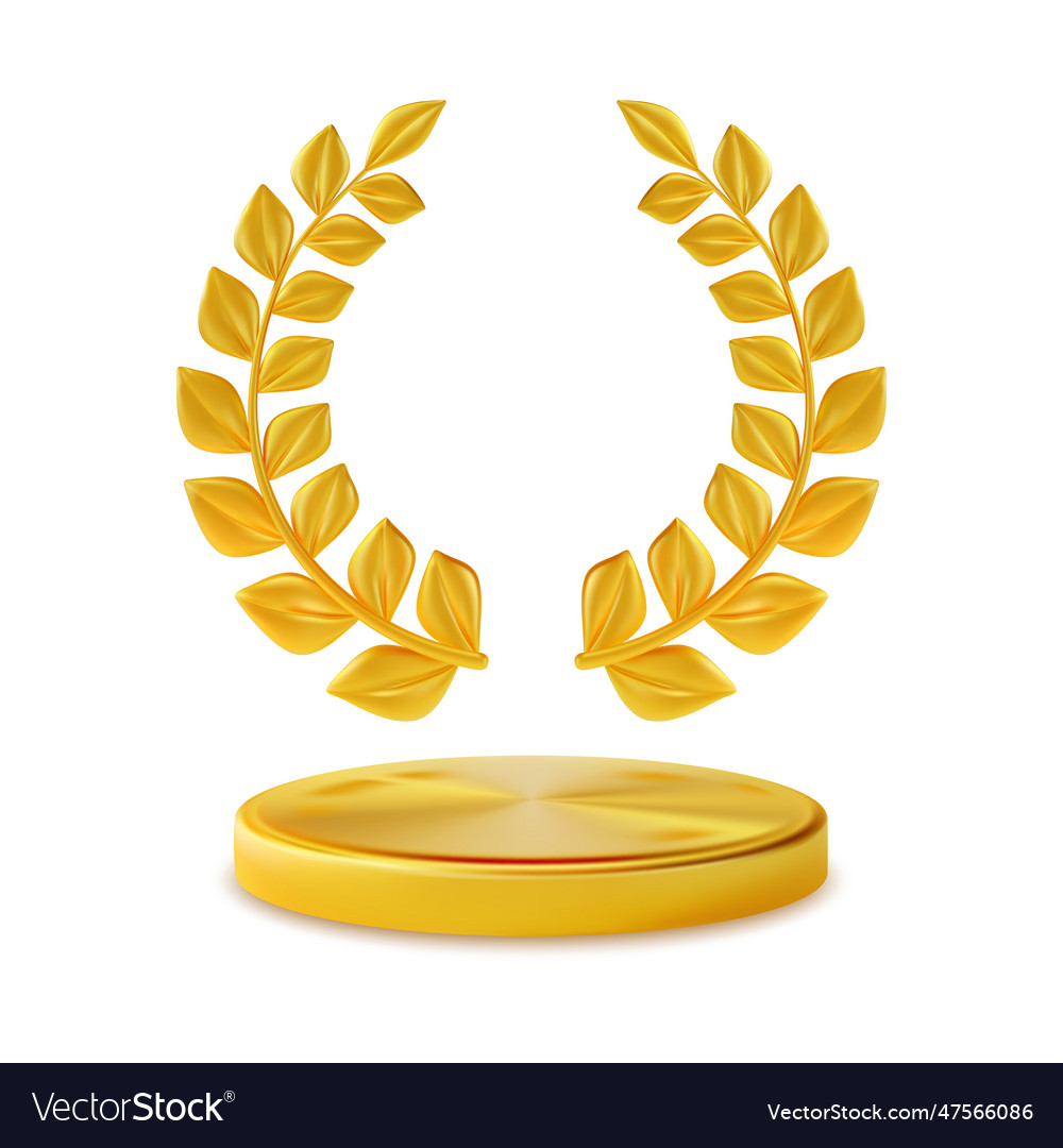 3d gold laurel wreath and award round podium Vector Image