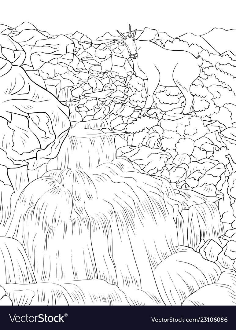 Adult coloring bookpage a nature landscape image