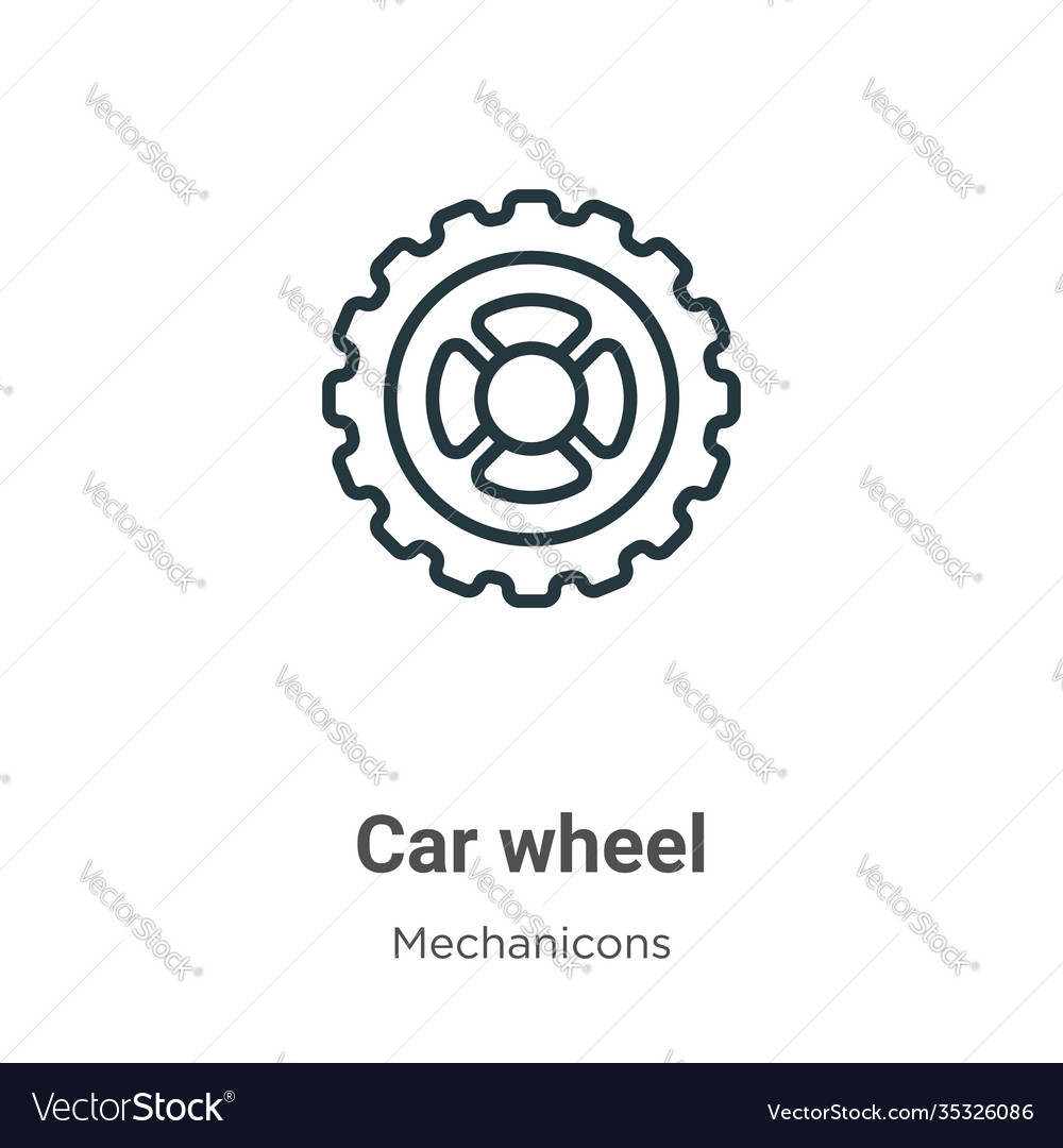 Car wheel outline icon thin line black