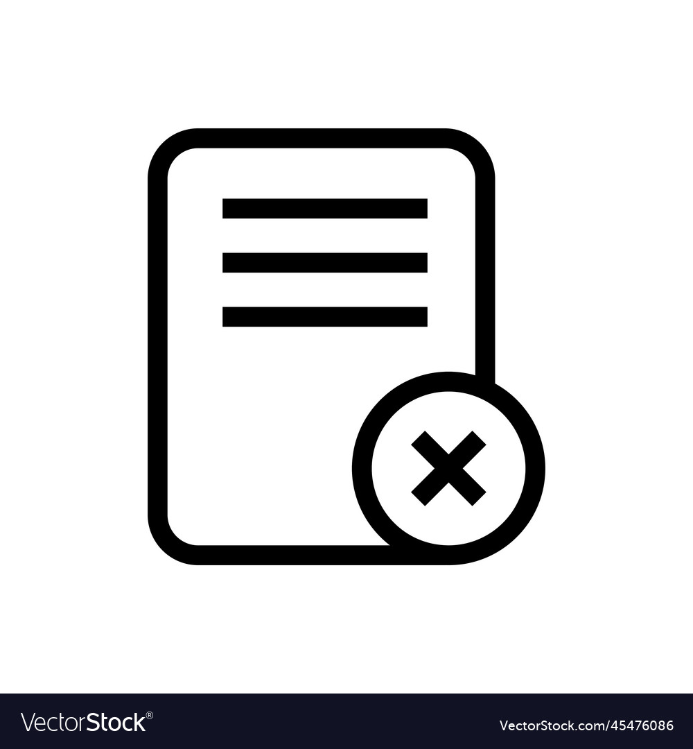 Delete document line icon isolated on white vector image Delete document line icon isolated on white