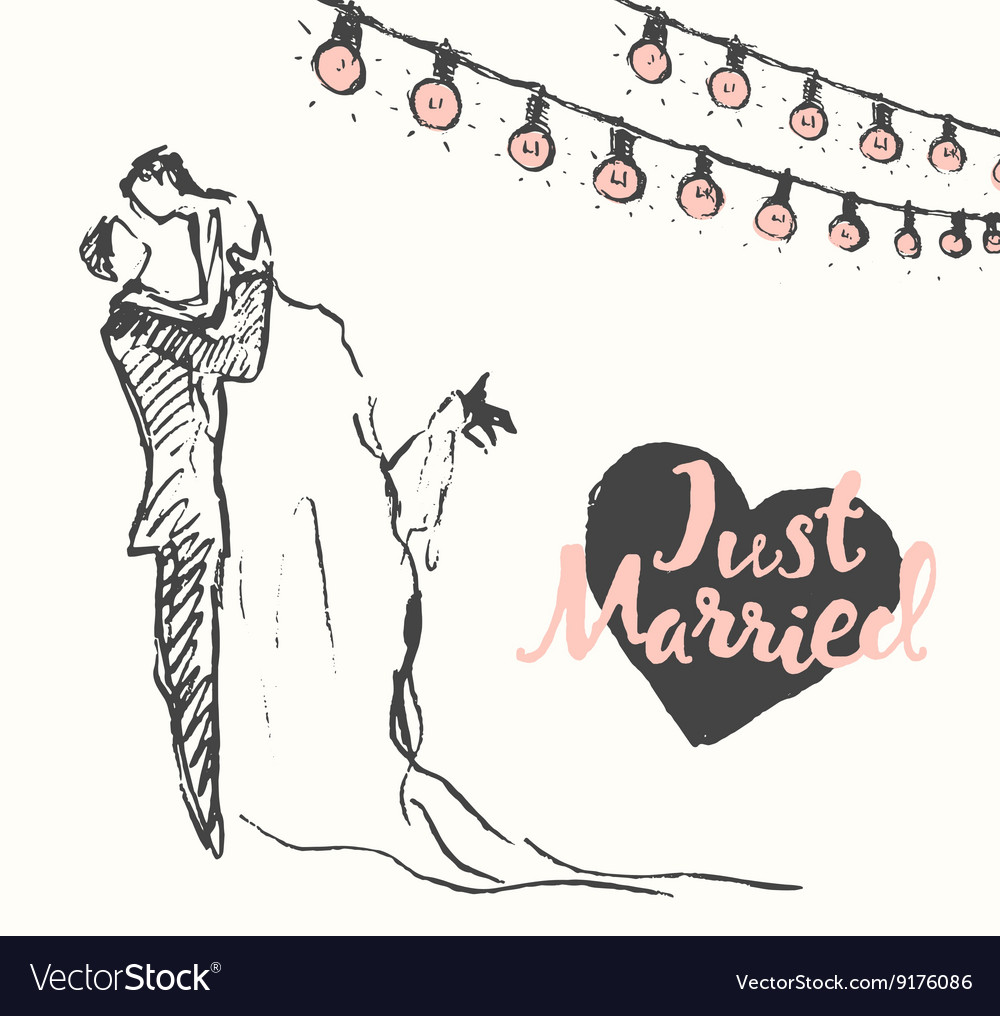 Drawn Happy Bride Groom Sketch Royalty Free Vector Image