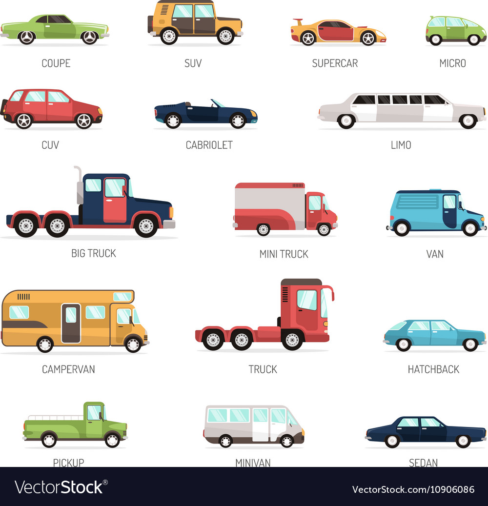 Premium Vector  Side view of different car models flat