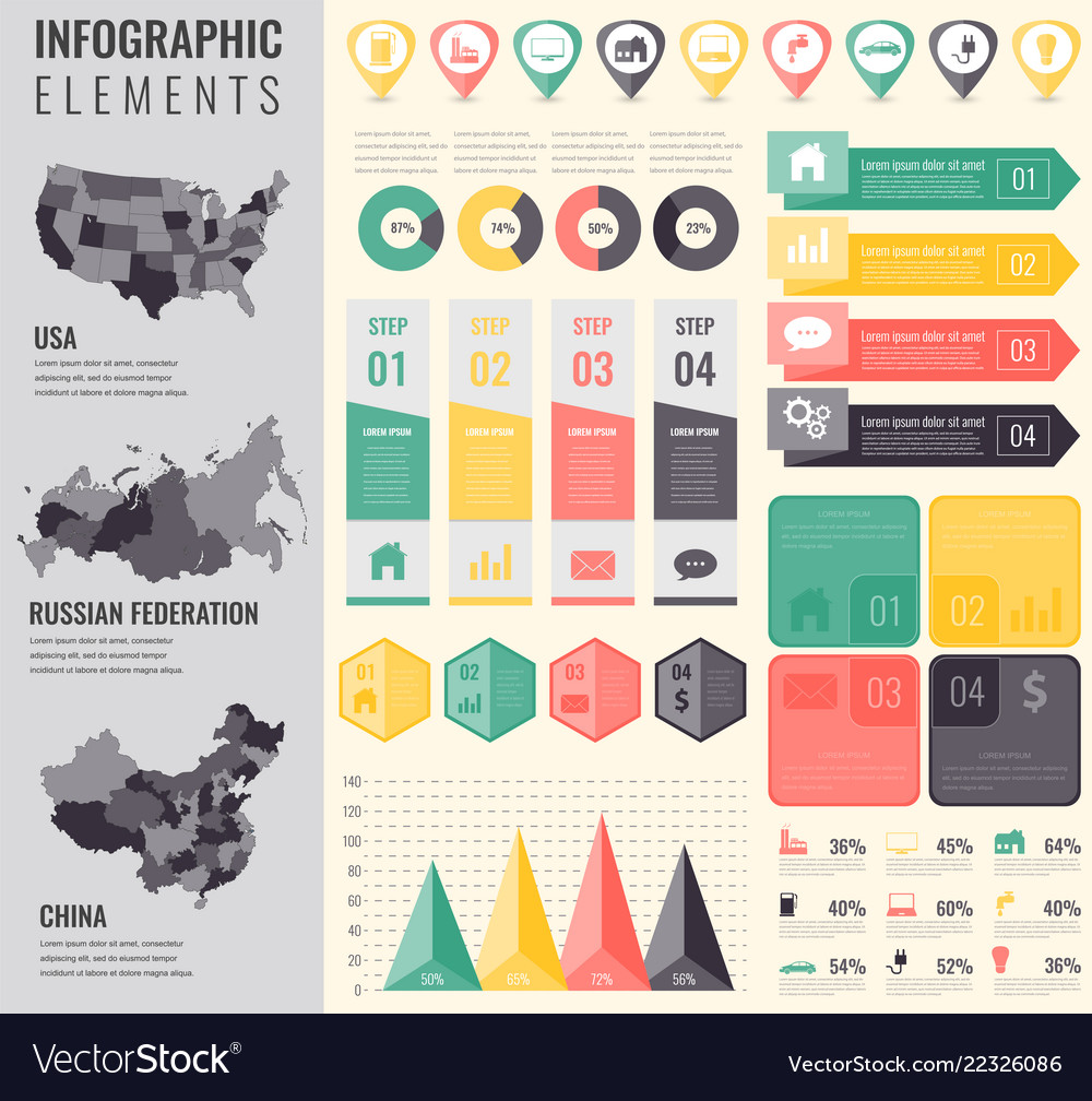 Infographic elements set with maps vector image Infographic elements set with maps