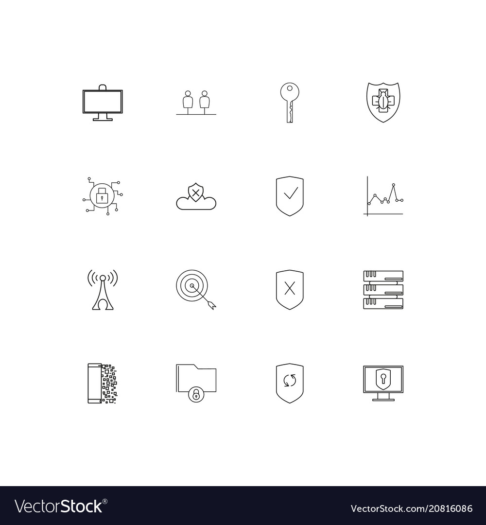 Internet security linear thin icons set outlined
