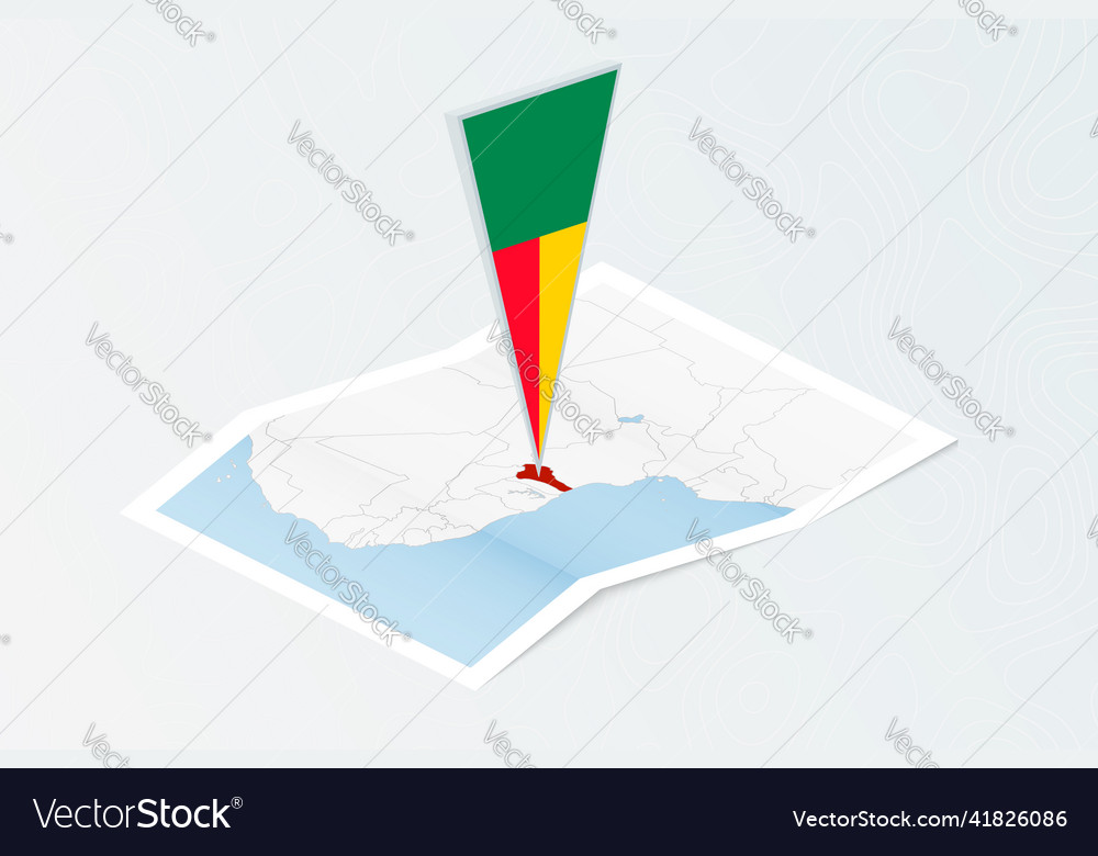 Isometric paper map of benin with triangular flag vector image Isometric paper map of benin with triangular flag