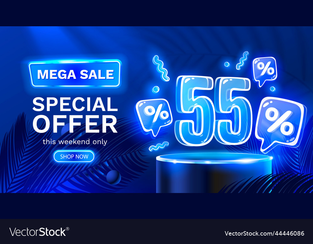 Mega sale special offer neon 55 off banner