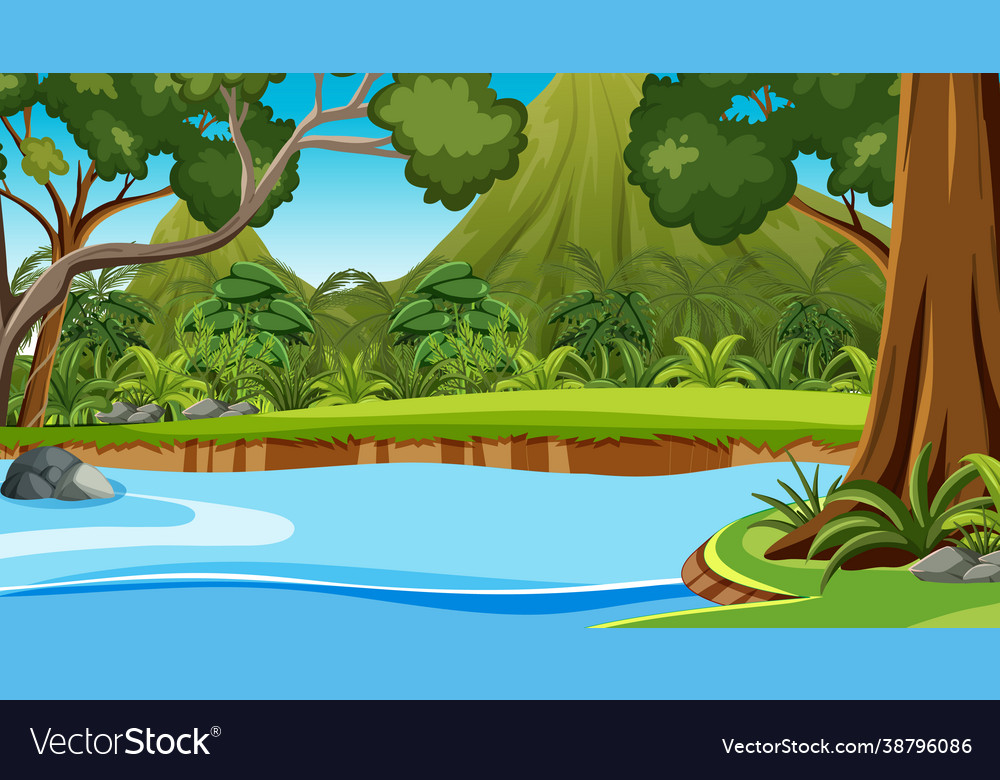 Nature scene with stream flowing through vector image Nature scene with stream flowing through