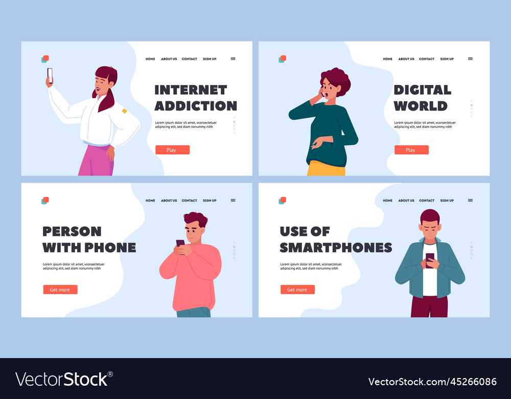 People with phones landing page template set male