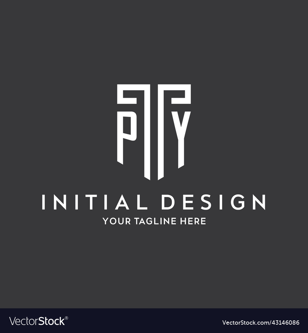 Py monogram initial name with shield shape icon