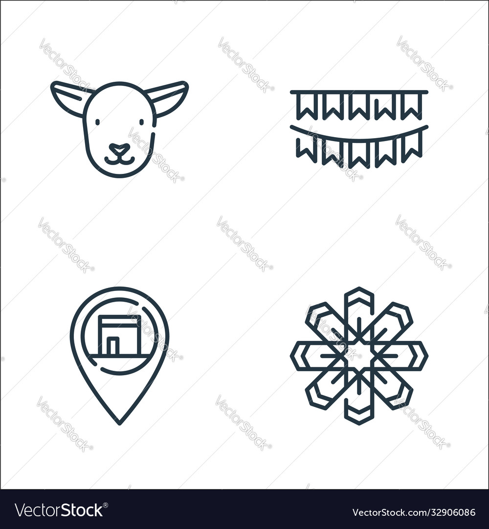 Ramadan line icons linear set quality vector image Ramadan line icons linear set quality