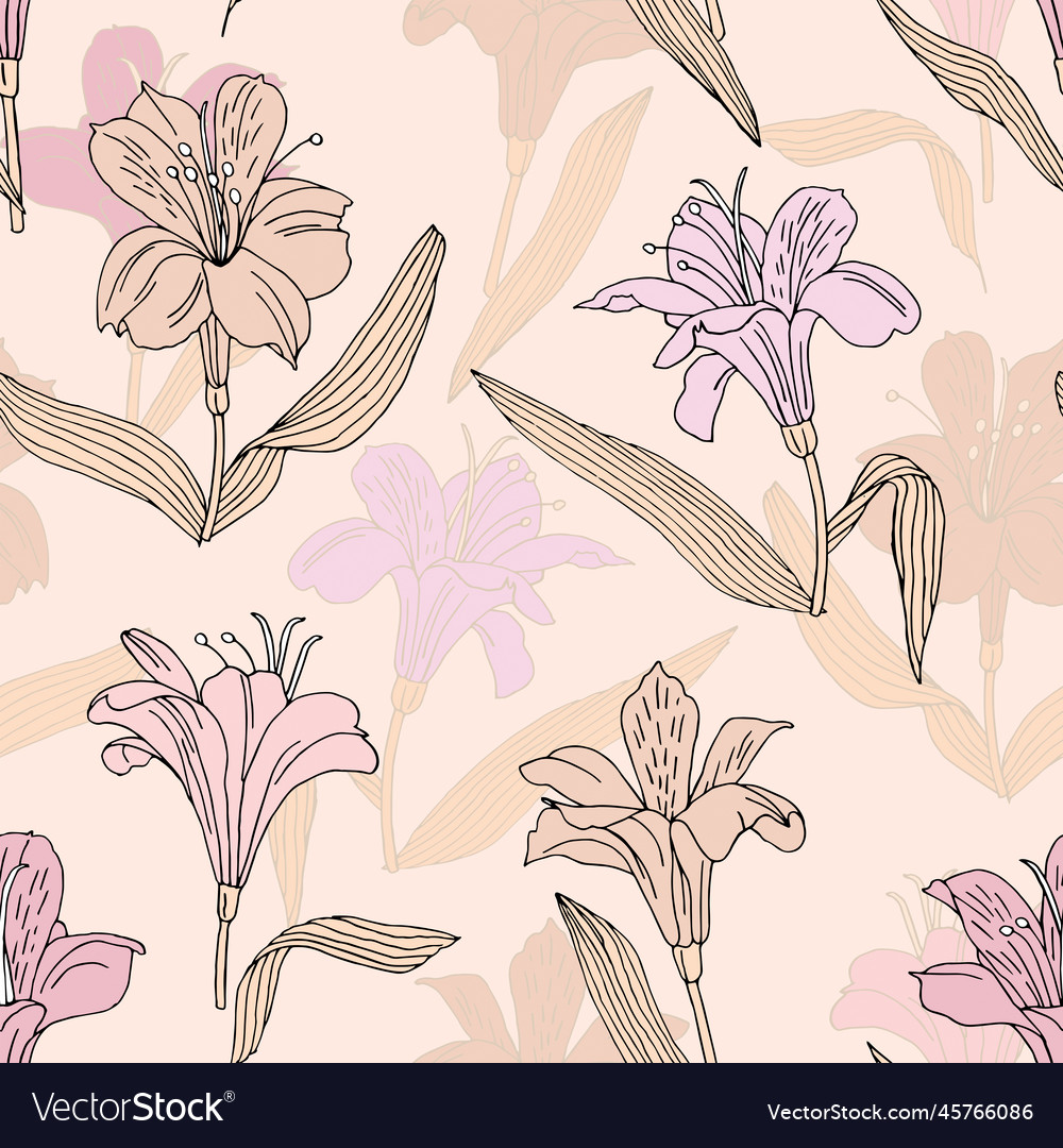 Seamless pattern with alstroemeria of different vector image Seamless pattern with alstroemeria of different