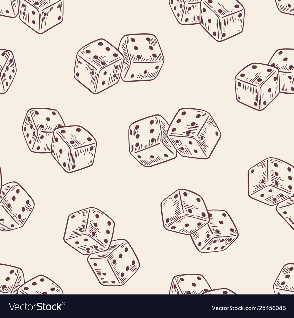 seamless pattern with dice hand drawn with contour