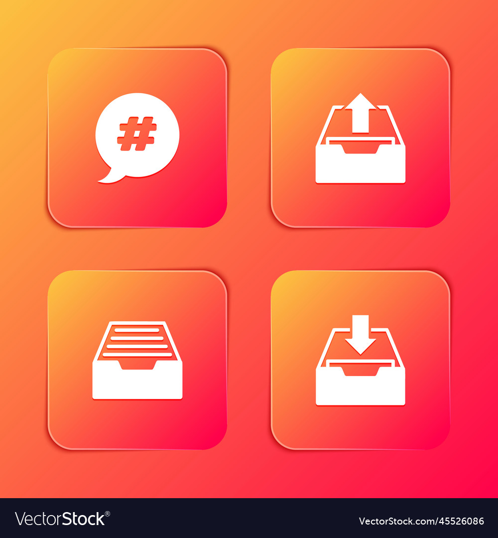 Set hashtag speech bubble upload inbox drawer vector image Set hashtag speech bubble upload inbox drawer