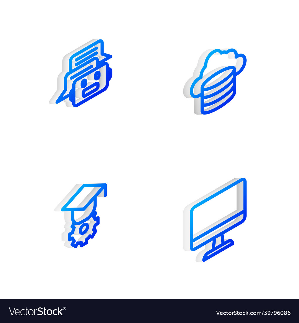 Set isometric line cloud database chat bot vector image Set isometric line cloud database chat bot