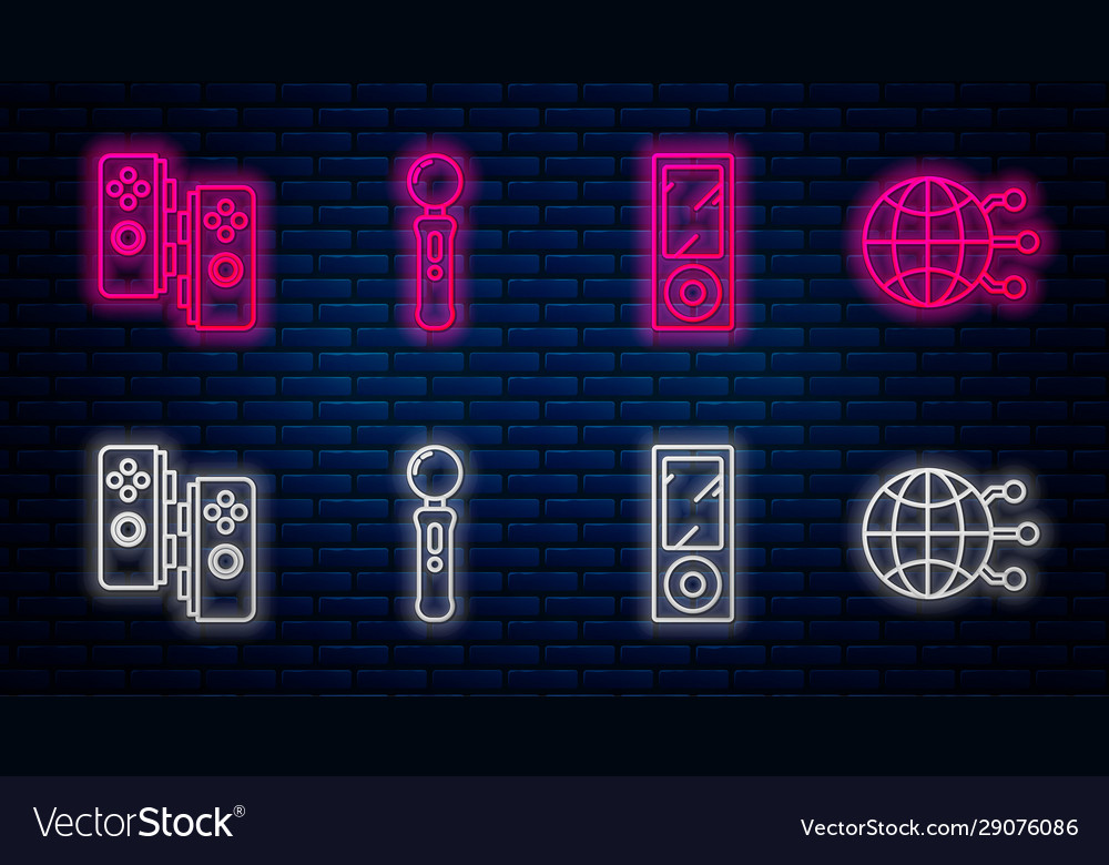 Set line gamepad music player and global vector image Set line gamepad music player and global