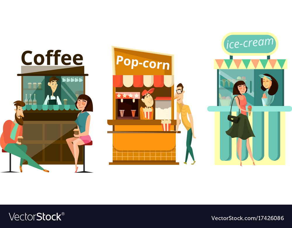 Street food icons flat set Royalty Free Vector Image