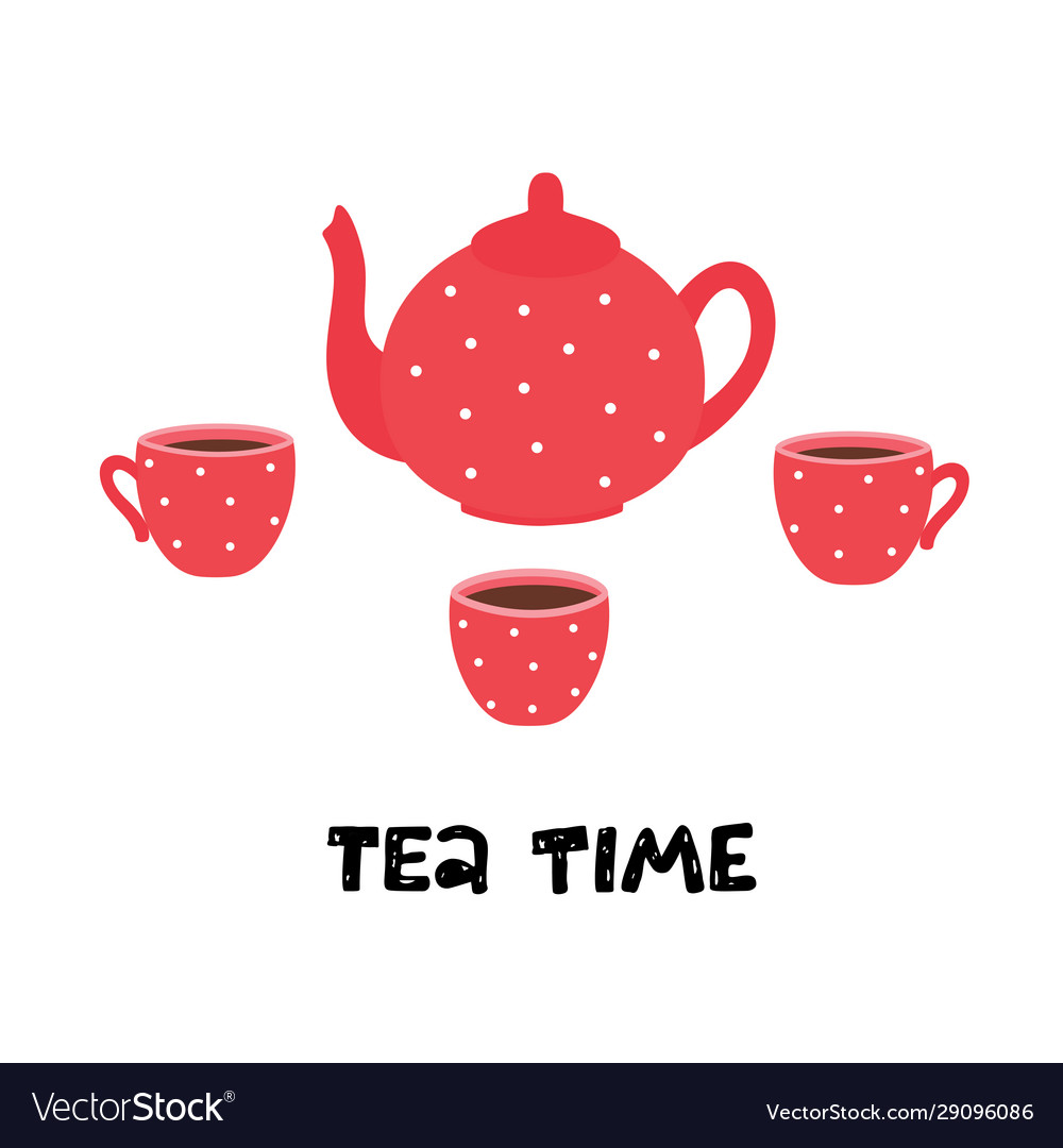 Tea time teapot and cups Royalty Free Vector Image