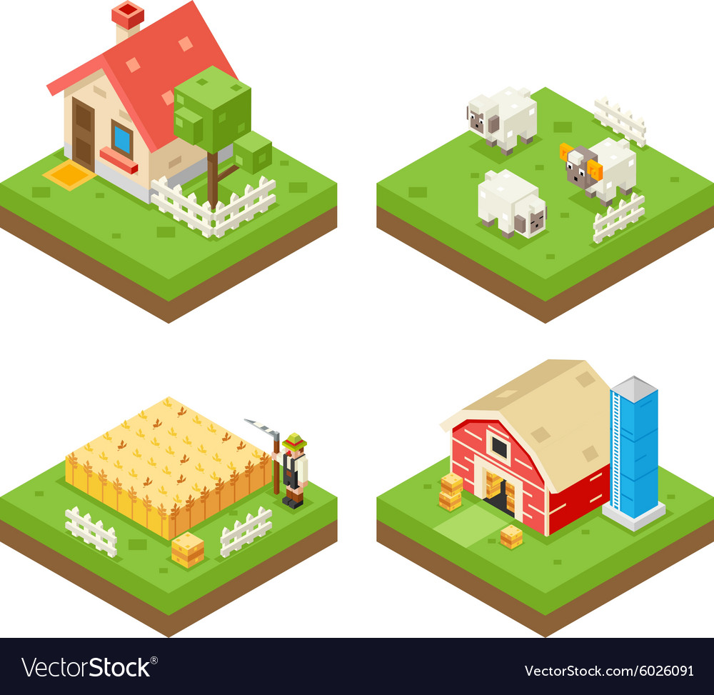 Farm life isometric 3d icon real estate symbol