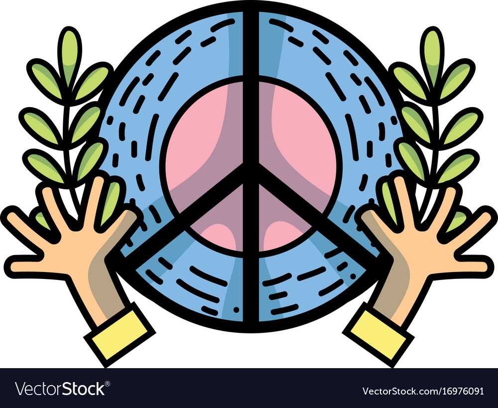 Hippie emblem with hands and branches design