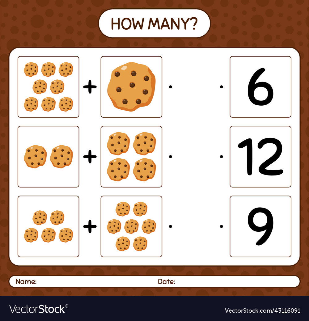 How many counting game with cookie worksheet Vector Image How many counting game with cookie worksheet