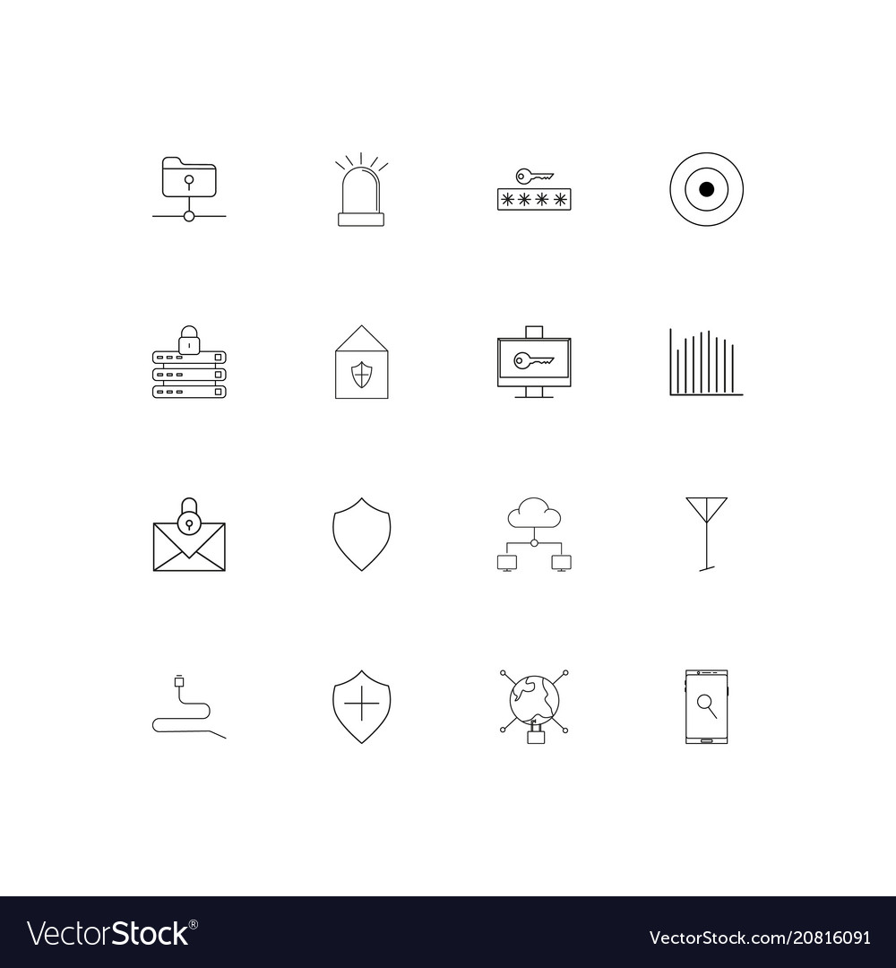 Internet security linear thin icons set outlined