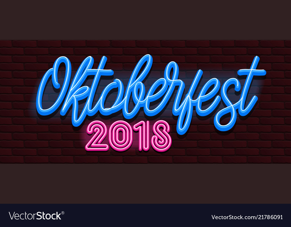Neon Banner Alphabet Font Bricks Wall Oktoberfest Vector Image