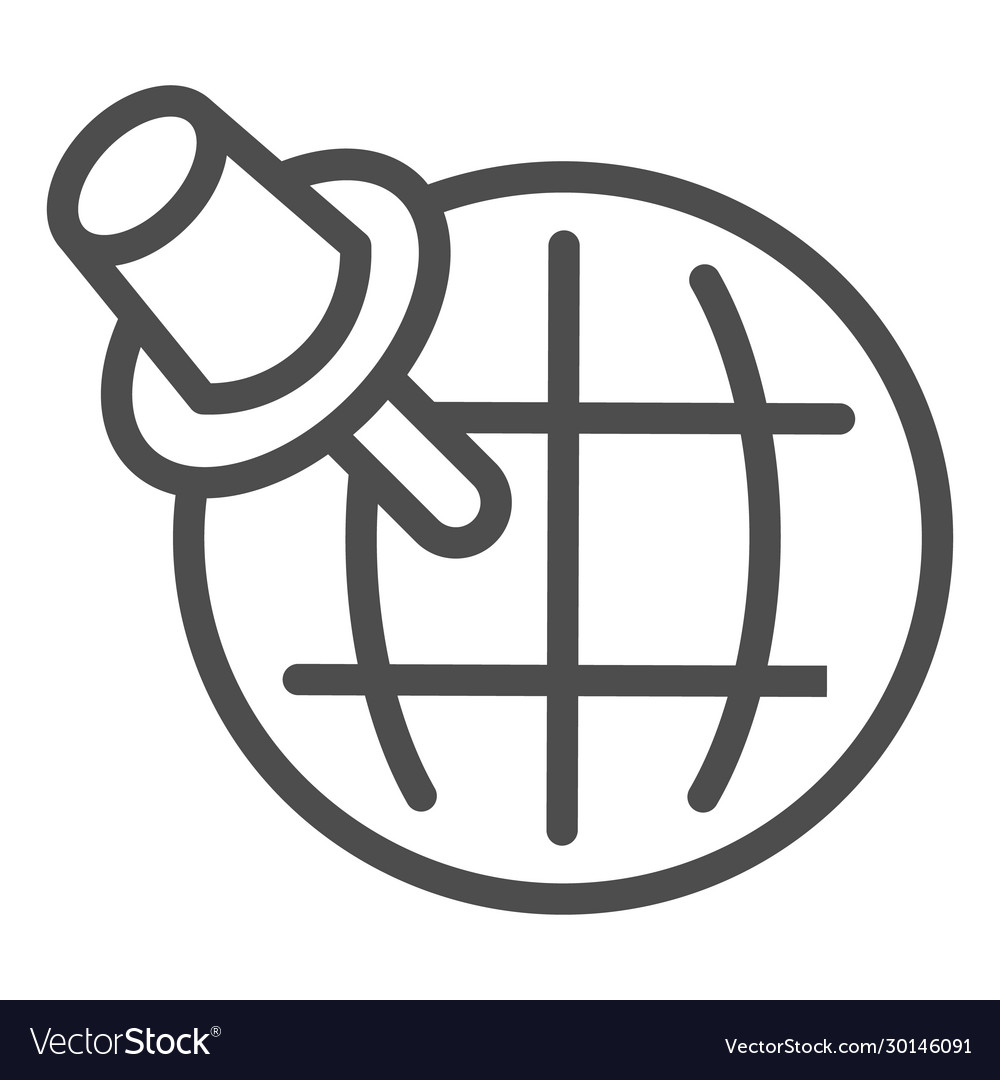 Pointer and globe line icon travel map pin