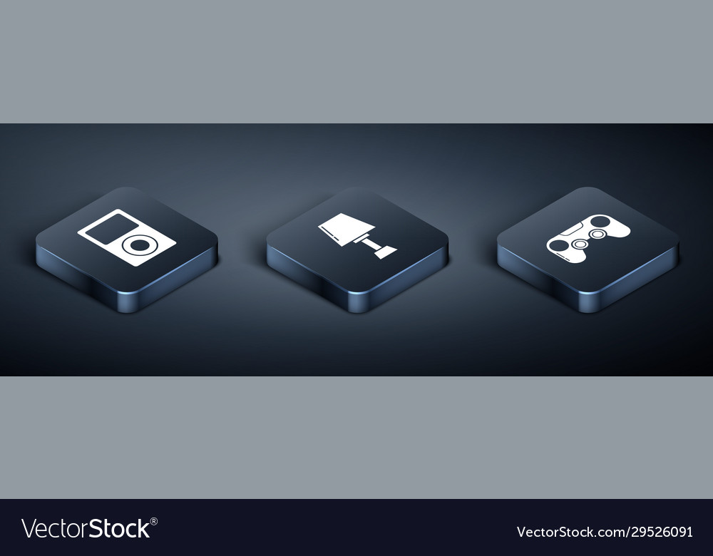 Set isometric music player gamepad and table vector image Set isometric music player gamepad and table