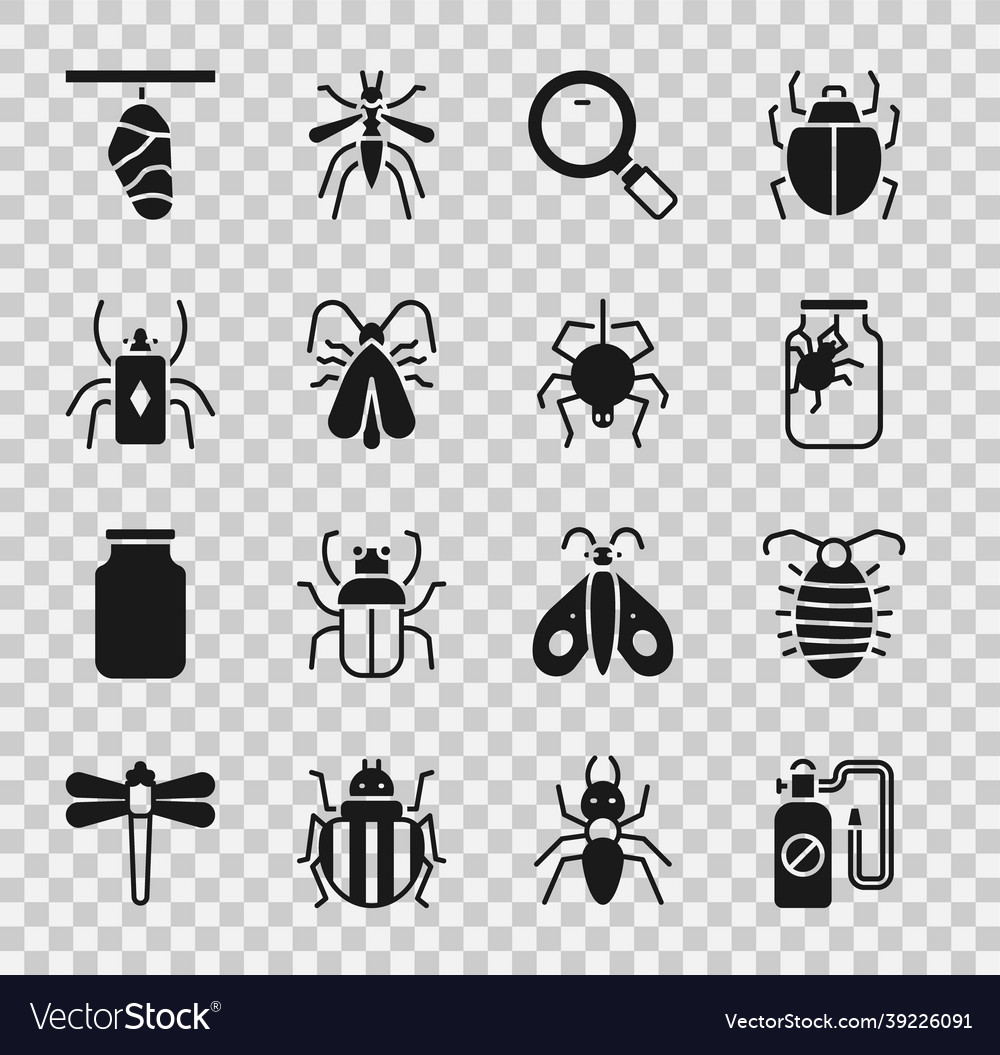 Set pressure sprayer larva insect spider jar Vector Image