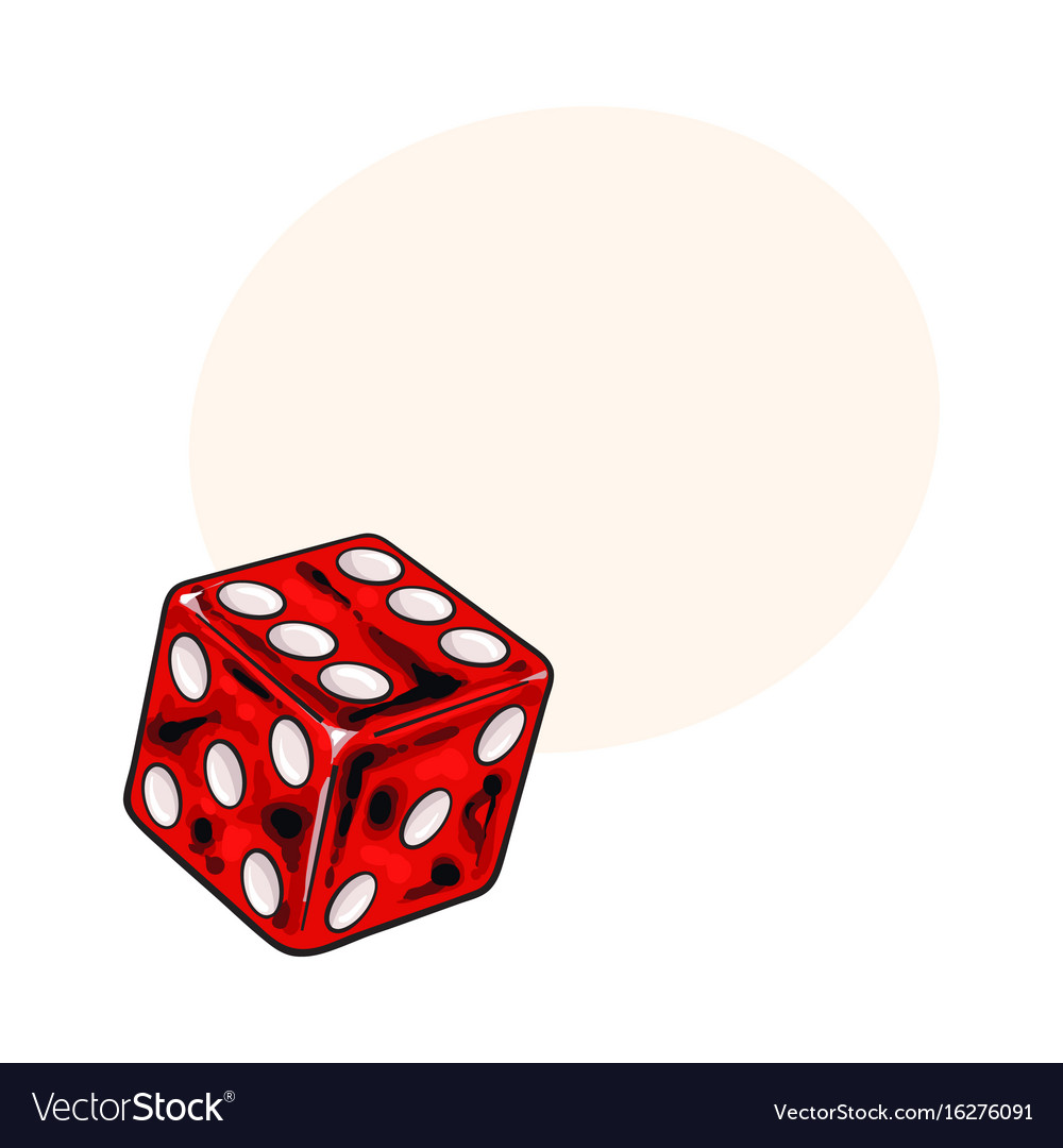 Single shiny red dice isolated sketch style
