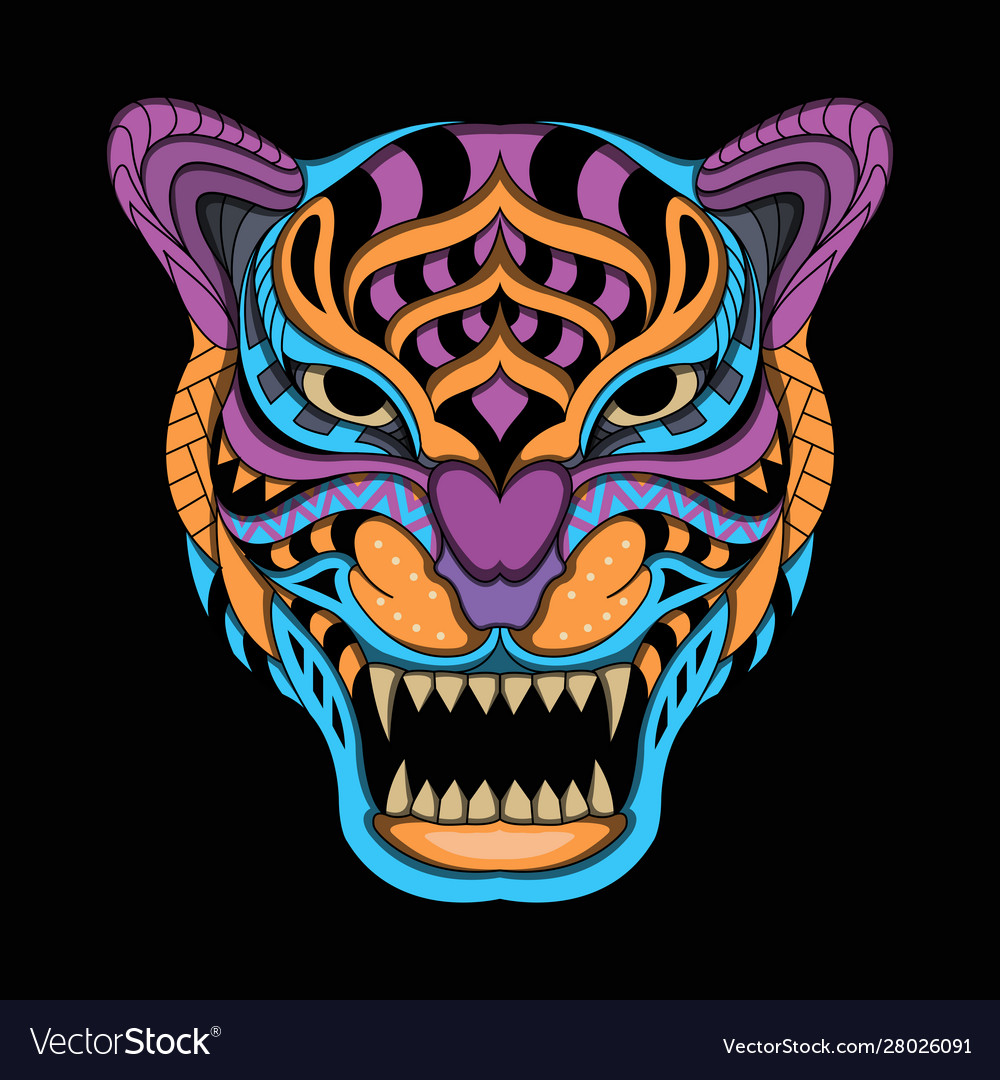 Stylized tiger in ethnic Royalty Free Vector Image