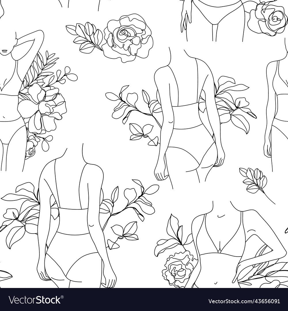 Woman body seamless pattern line style black vector image Woman body seamless pattern line style black