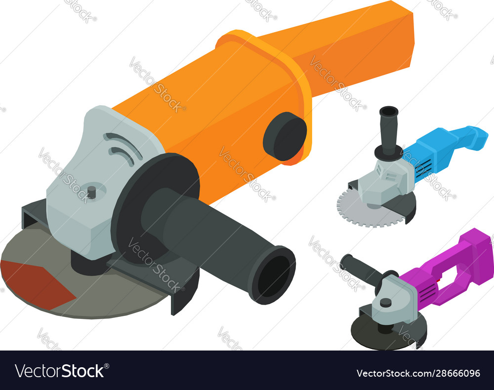 Angle grinder icons set isometric style Royalty Free Vector