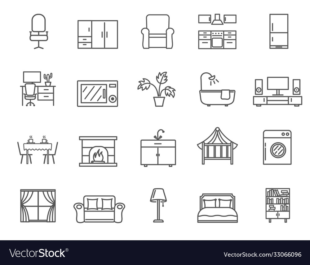 Black and white icons household furniture Vector Image