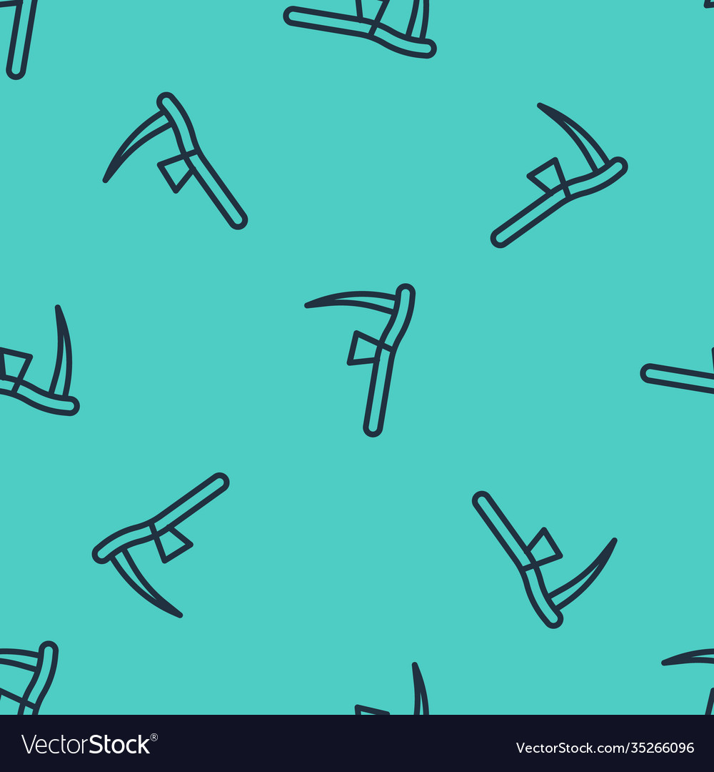 Black line scythe icon isolated seamless pattern