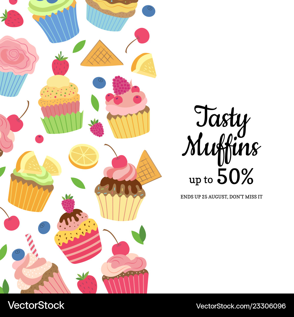 Cute cartoon muffins or cupcakes background Vector Image